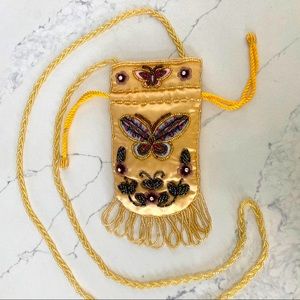 Vintage Embroidered Hand Beaded Silk Cream Satchel